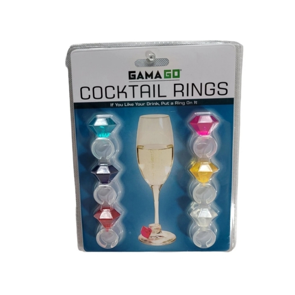 Gama-Go Cocktail Rings Wine Glass Charms - 6pk New  - Drinks Markers